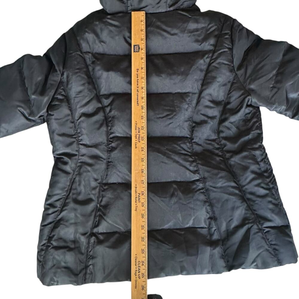 Womens Coat Size Large Black Fox Tail Fur Trim Puffer Down Jacket Winter Cold - Picture 7 of 8